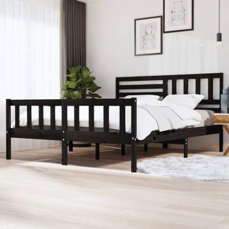 Vidaxl Sängram Svart Massivt Trä 180x200 Cm Svart