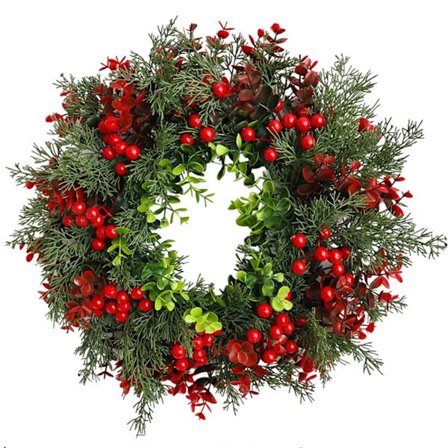 Kunstig Julkrans med Bär – Tännkrans för Dörr & Fönster – Juldekoration för Inomhus & Utomhus