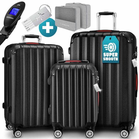 3-delat svart ABS-bagageset med 360 hjul
