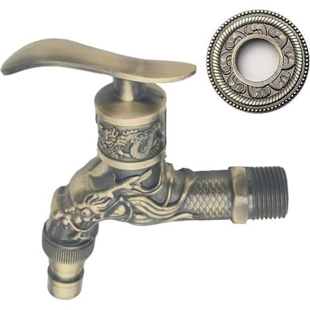 Vintage Kran, Antik Mässingskran, Antik Stil Trädgårdskran, Antik Drake Snidad Kran Kran För Hem Kök Badrum Utomhus Trädgård (hy)