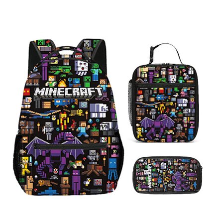 Minecraft 3D Rygsæk Madkasse Penalhus Sæt, egnet til børn og elevers skoleartikler, flere stilarter tilgængelige.