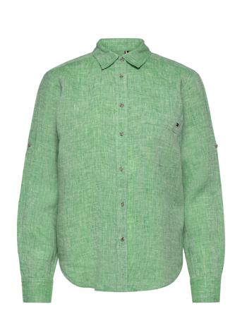 Linen N Relaxed Long Shirt Ls Langermet Skjorte Grønn Tommy Hilfiger