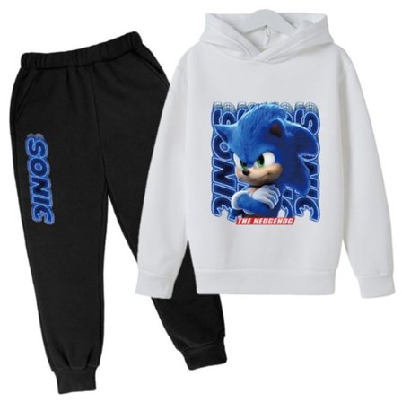 Børne Teen Sonic The Hedgehog Hættetrøje Pullover Træningsdragt med Hvid