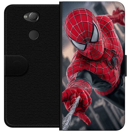 Kompatibel Tegnebogsetui til Sony Sony Xperia XA2 Dynamisk Spider-Man-illustration i action-perspektiv, superheltetema med bevægelsesenergi og cinema