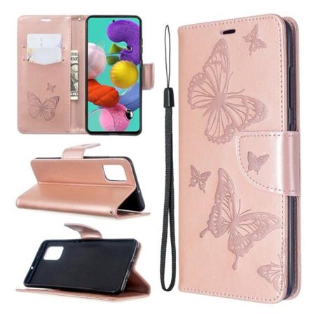 Butterfly Samsung Galaxy A51 etui – Rødguld Pink