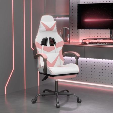 Vidaxl Gamingstol Med Fotstöd Vit Och Rosa Konstläder Vit