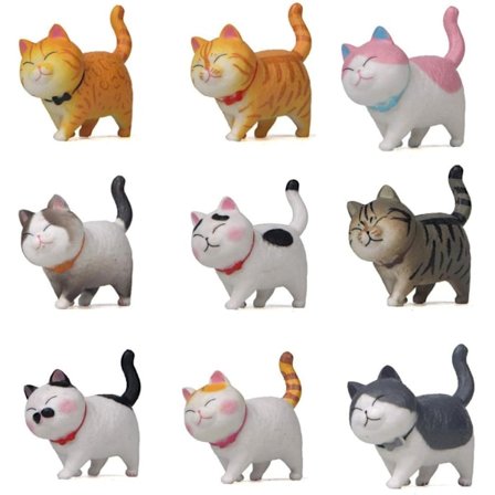 9 Pak Søde Miniature Kattefigurer Dyrekattefigurer Legetøj Mini