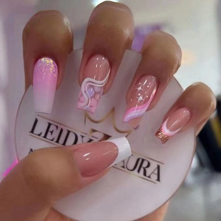 24st Fake Nails Long French Ballerina