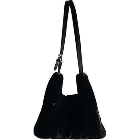 Plys Skuldertaske Blød Fluffy Tote Taske Kunstig Pels Crossbody Taske Justerbar Skulderrem Sort