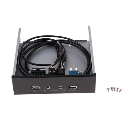 【PP】USB2.0 2-Port 5.25'' Metal Frontpanel Hub til Optisk Drev med 1 HD-lyd & Mikrofon