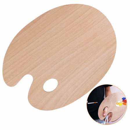 Maalauspaletti, puinen taiteilijapaletti peukalonreiällä öljyväreille, akryylille, taidemaalaukseen, koko 30x25cm, soikea öljymaalauspaletti 