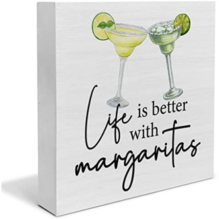 Kök Bar Trälåda Skylt Livet är Bättre med Margaritas Trälåda Skylt Konstblock Skrivbordsdekor Rustika Skyltar för Hylla Vägg Hem Kök Bar Dekoration