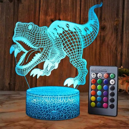 Dinosaur 3D Illusion Lampe til Drenge Dinosaur Lampe 16 Farver med Fjernbetjening Smart Touch Natlampe Bedste Gave db