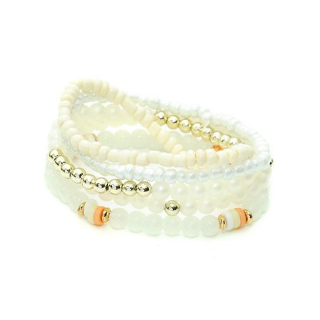 5 st Armband / Pärlarmband i Olika Färger - Naturvit, Vit & Guld