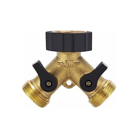 2-vägs Y-fördelare med kulventil, 3/4" mässingsvattenanslutningsfördelare för hem, källare och trädgårdsslang