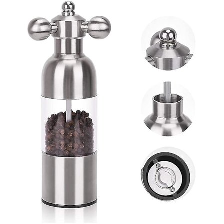 Manuell salt- och pepparkvarn, grov och finmalning av salt och peppar