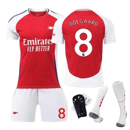 24-25 Nya Arsenal Hemmatröja 7 Saka 8 Odegaard Barn Vuxen Dräkt Fotbollströja Storlek 8 strumpor + skyddsutrustning Size 8 socks + protective gear S