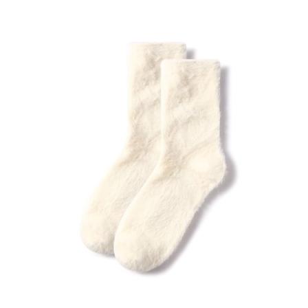 Super pehmeät sukat Mink Fleece Naisten Yksivärinen Talvi Lämmin White