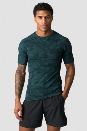ICANIWILL - Sculpt Seamless Graphic T-shirt M Dark Dusty Teal - Heren - sportkleding van ICIW