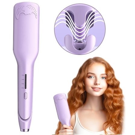 Krølltang 32 mm med 2 Keramiske Sylindere – Ionisk Bølgetang med 4 Varmeinnstillinger & Anti-brennbeskyttelse_TF_TF Lilla
