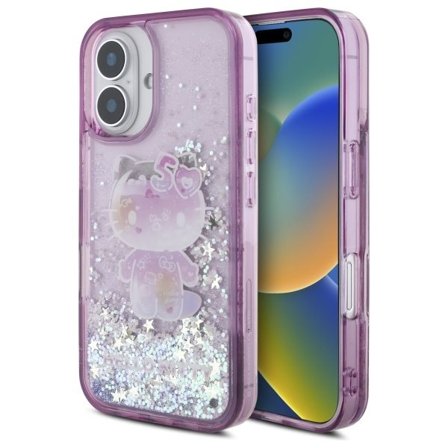 Hello Kitty flytande glitter 50-årsjubileumsparty iPhone 16 fodral - lila