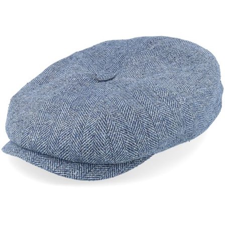 Stetson - Blå Keps - Hatteras Silk Light Blue Herringbone Flat Cap @ Hatstore