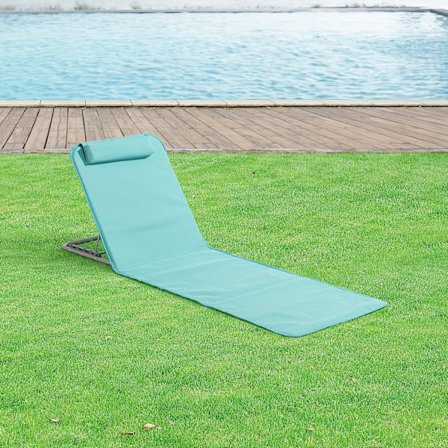 Sats med 1 strandmadrass för solbad med lutande ryggstöd Solid Structure Set of Padded Mats med nackstöd Bärväska Stål Polyester Turkos
