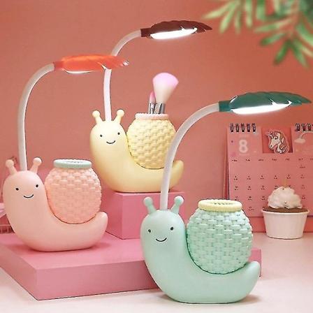 Sød LED snegl skrivebordslampe med penneholder - ingen flimmer, øjenbeskyttelse, perfekt gave til studerende, pink