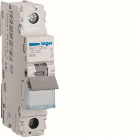 Hager NAN125S Miniatyrbryter 1-polet, 10 kA 25A, Stikkontakter & kabler