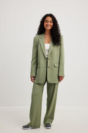 NA-KD Pantalon de tailleur à taille mi-haute et plis - Pantalon cigarette - Vert - EU 32