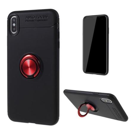 iPhone Xs Max kickstand etui med fingerring - Sort/Rød Multicolor