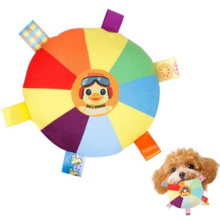 Frisbee - Hundleksak - Plyschfrisbee med inbyggd klocka - Hundträning - Lämplig för hundar som gillar att tugga (Ankmönster - Färgstark - 19*19)