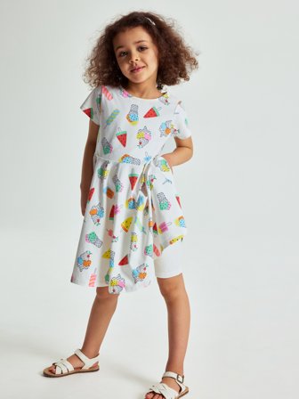 Polarn O. Pyret - Short-sleeved twirl dress with ice-cream print - 86 - Childrenswear - white