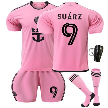 2425 Miami hjem rosa fodboldtrøje Suarez trøje med sokker+Beskyttende udstyr 20(110-120cm)