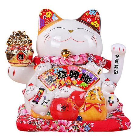 Mørk keramisk gyngende Maneki Neko figur Feng Shui kattemandende lykkekat, b