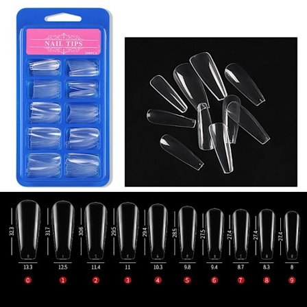 False Nails Tips Full & Halvt Dekk Fake Nails TRANSPARANT LANGE