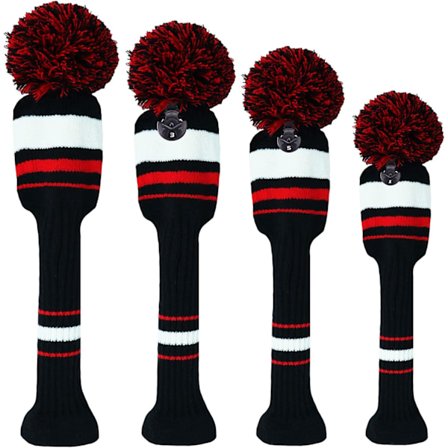 4-pak Pom Golf Head Covers til Woods 1 3 5 Driver Fairway Hybrider, med nummeretiket, strikkede golf head covers, mørk 1335