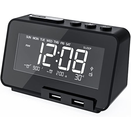 Multifunktionell radioväckarklocka Bt-högtalare med LCD-bakgrundsbelyst skärm Temperaturvisning 2 uppsättningar väckarklocka Snooze-funktion