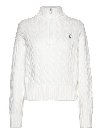 Polo Ralph Lauren Cable-Knit Cotton Quarter-Zip Sweater - White - XL