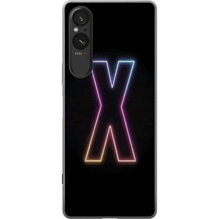 Yhteensopiva Puhelinkuori Sony Sony Xperia 5 V Neonkirjain X voimakkaissa väri vaihteluissa mustaa taustaa vasten, voimakas typografinen suunnittelu