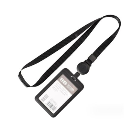 1 st svart utdragbar ID-korthållare med snodd, syntetiskt kort B