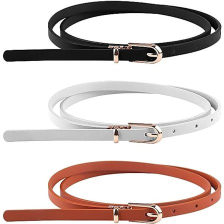 3 tætsiddende bælter til kvinder (sort, hvid, kamel), tyndt jeansbælte, ensfarvet tyndt bælte med legeringsspænde, jeanskjole