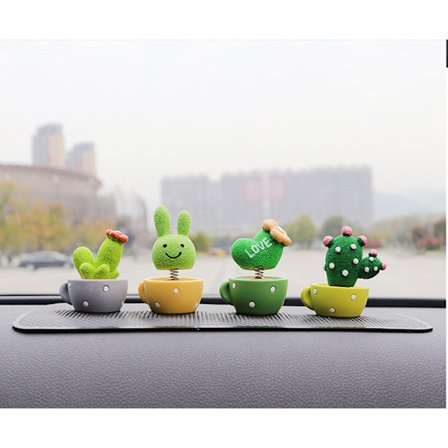 4 Bilinstrumentbräda Ornament Söt Grön Växt Kaktus Liten Kruka Spr