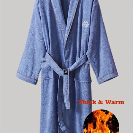 Tykk badekåpe i ren bomull for høst og vinter med brystlomme, myk, komfortabel og pustende, 340 g/m², tungvekts for bruk høst og vinter