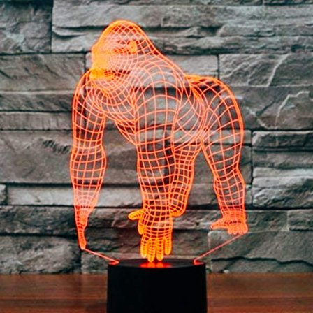 3D Ape Gorilla Nattlys Lampe Illusionsdyr LED-lamper 7 Fargeendrende Berøringsschalter Borddekorasjonslamper Akryl Flat ABS-base USB-kabel Leke