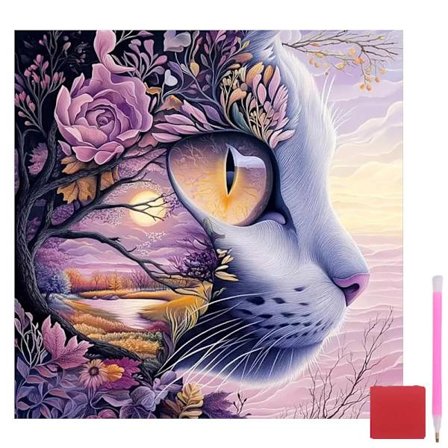 Kat Diamant Kunst, Diamant Kunst Sæt til Voksne, 5D Diamant Maleri Sæt Begyndere, DIY Rund Fuld Drill Mal med Diamanter til Hjem Vægdekoration Gaver