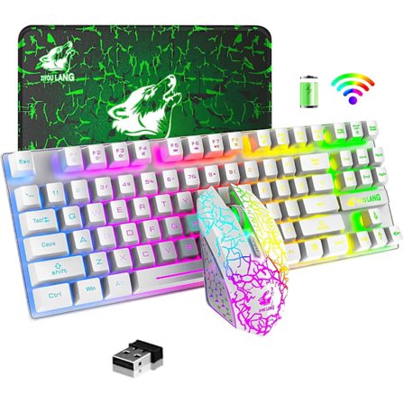 Trådlöst tangentbord och musset T87, 87-tangenters mekaniskt tangentbord med spelmus, RGB, laddningsbart, multimediatangentbord för PC-dator