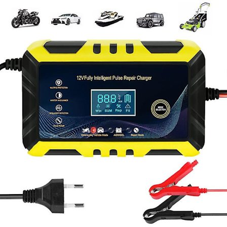 12V/6A Smart Batteriladdare, LCD-display, Batteriladdare Underhållare, Svart/gul
