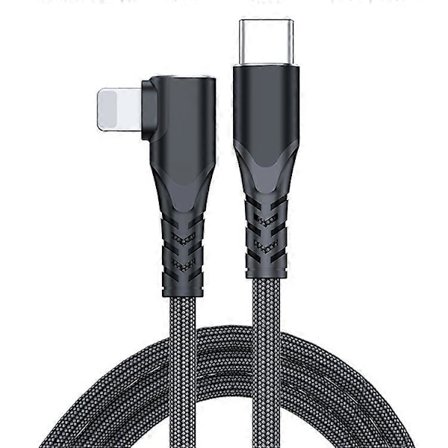 A6 PD 20W USB-C / Type-C til 8-pinners vinkeldatakabel for iPhone, iPad, Lengde: 2m (Svart)