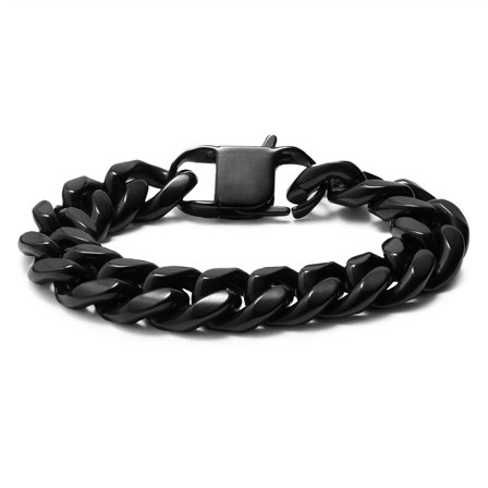Gourmette noire en acier 16 mm pour hommes - Bracelets en acier